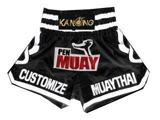 Shorts Boxe Thai Noir Personnalisé : KNSCUST-1115 Noir